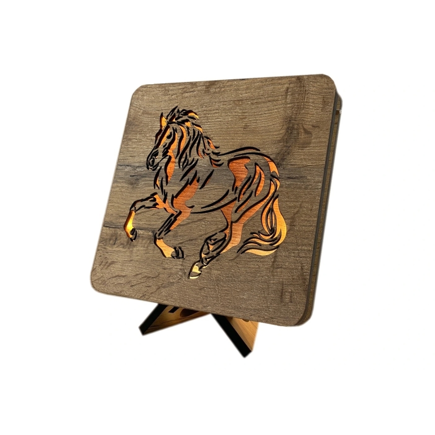 Li-Go 4070/DUB2 - Επιτραπέζιο διακοσμητικό LED/12W/230V 19x19 cm δρυς/άλογο