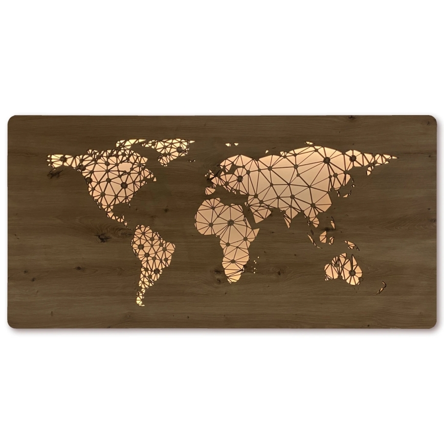 Li-Go 4457/A/4 - Ρυθμιζόμενη επιτοίχια LED διακόσμηση LED/10W/5V 30000 mAh 120x60 cm δρυς/Χάρτης του κόσμου