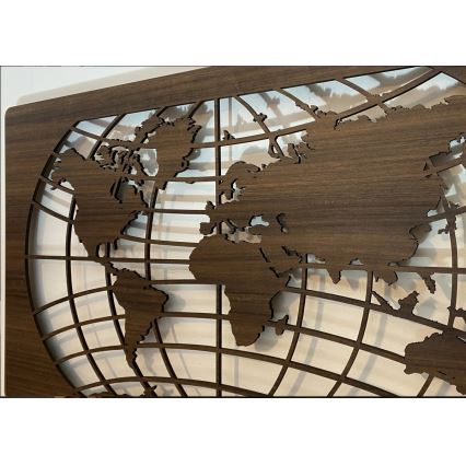 Li-Go 4709/DUB2 - Επιτοίχια διακόσμηση LED RGBW με ρύθμιση φωτεινότητας LED/24W/230V 125x74 cm σε απόχρωση δρυός/Χάρτης κόσμου - παράλληλοι + τηλεχειριστήριο