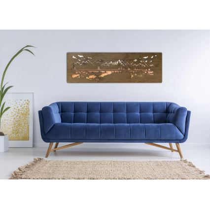 Li-Go 4778/A/4 - LED Ρυθμιζόμενο επιτοίχιο διακοσμητικό φωτιστικό LED/10W/5V 30000 mAh 120x40 cm δρυς/Λίμνη