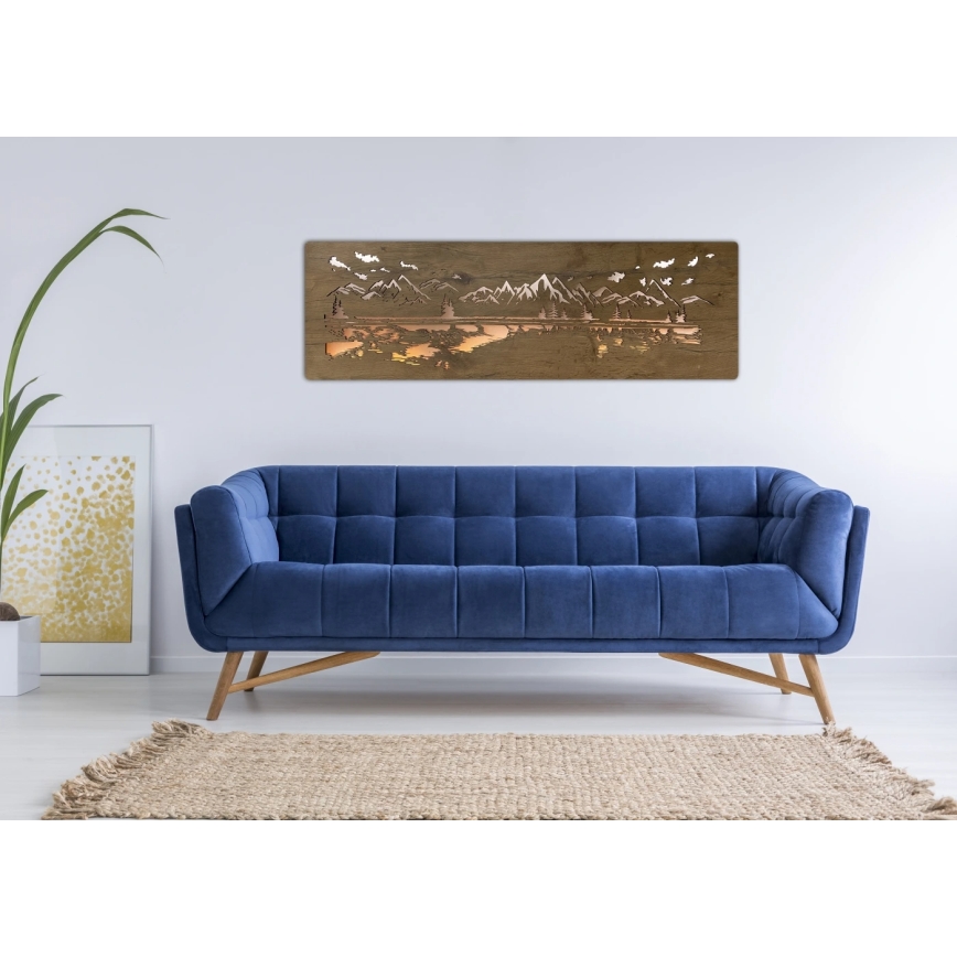 Li-Go 4778/A/4 - LED Ρυθμιζόμενο επιτοίχιο διακοσμητικό φωτιστικό LED/10W/5V 30000 mAh 120x40 cm δρυς/Λίμνη