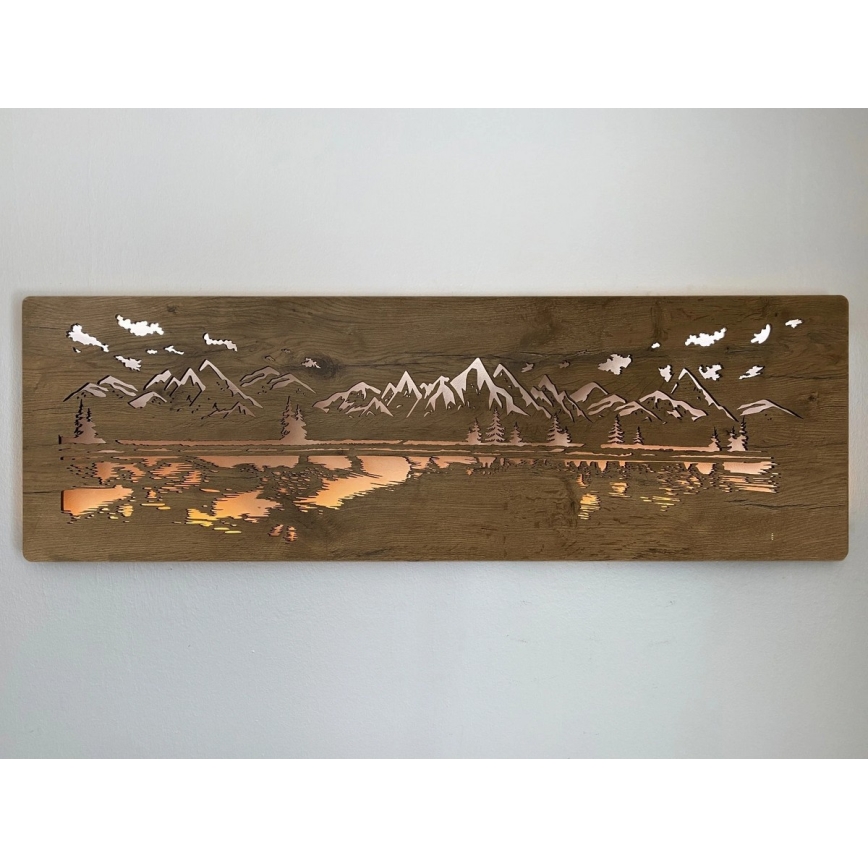 Li-Go 4778/A/4 - LED Ρυθμιζόμενο επιτοίχιο διακοσμητικό φωτιστικό LED/10W/5V 30000 mAh 120x40 cm δρυς/Λίμνη