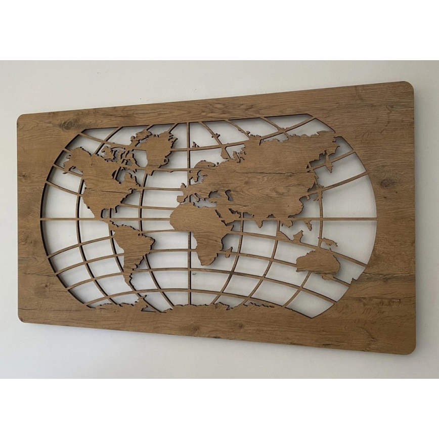 Li-Go 4868/DUB2 - Ρυθμιζόμενη επιτοίχια διακοσμητική LED/24W/230V 110x60 cm σε απόχρωση δρυός/Χάρτης του κόσμου — παράλληλες