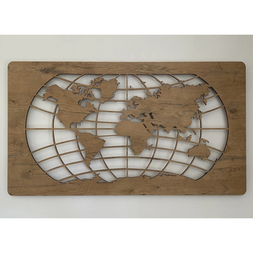 Li-Go 4868/DUB2 - Ρυθμιζόμενη επιτοίχια διακοσμητική LED/24W/230V 110x60 cm σε απόχρωση δρυός/Χάρτης του κόσμου — παράλληλες