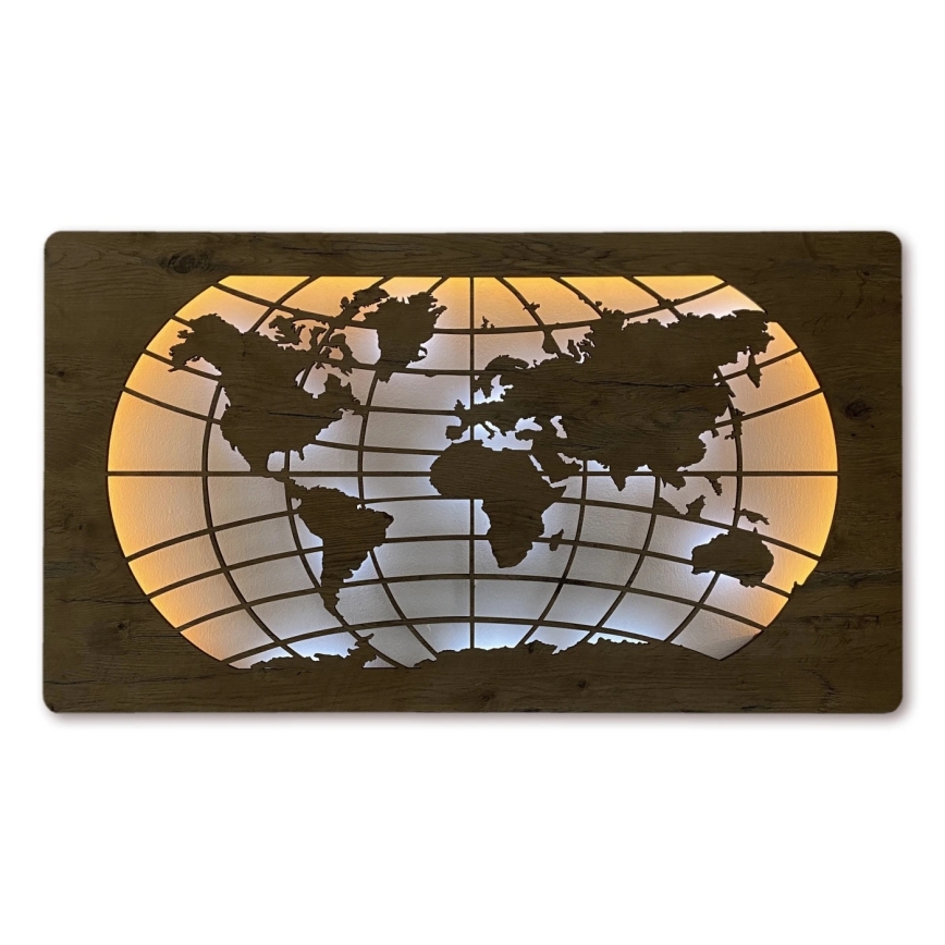 Li-Go 4868/DUB2 - Ρυθμιζόμενη επιτοίχια διακοσμητική LED/24W/230V 110x60 cm σε απόχρωση δρυός/Χάρτης του κόσμου — παράλληλες