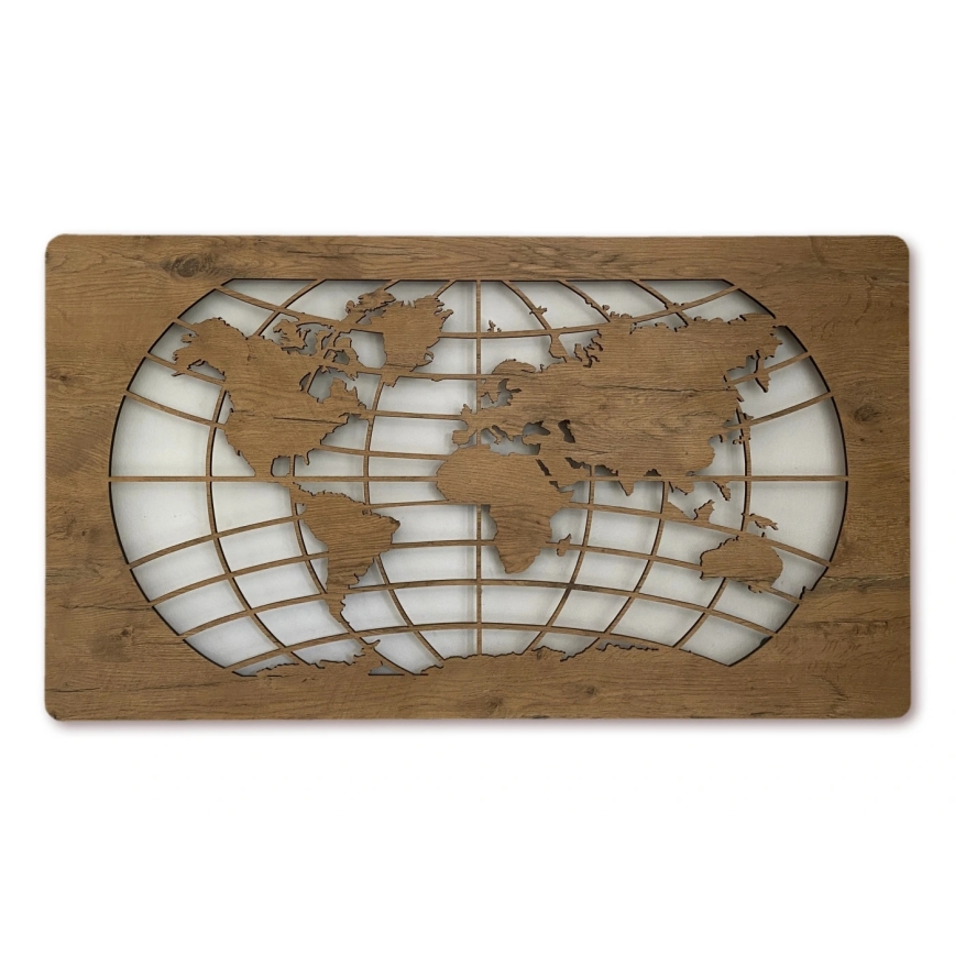 Li-Go 4868/DUB2 - Ρυθμιζόμενη επιτοίχια διακοσμητική LED/24W/230V 110x60 cm σε απόχρωση δρυός/Χάρτης του κόσμου — παράλληλες