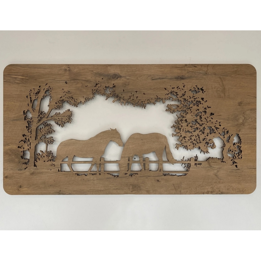 Li-Go 5012/B/4 - Ρυθμιζόμενο επιτοίχιο διακοσμητικό LED LED/10W/5V 30000 mAh 120x60 cm δρυς/Άλογα + τηλεχειριστήριο