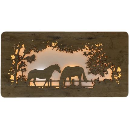 Li-Go 5012/B/4 - Ρυθμιζόμενο επιτοίχιο διακοσμητικό LED LED/10W/5V 30000 mAh 120x60 cm δρυς/Άλογα + τηλεχειριστήριο