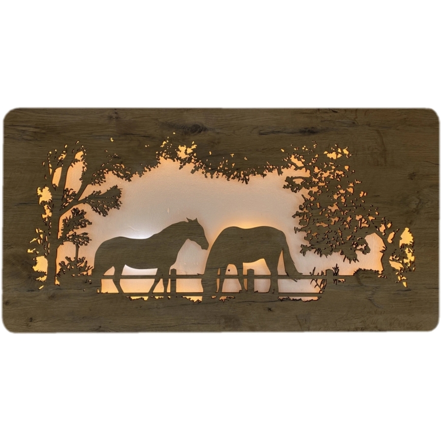 Li-Go 5012/B/4 - Ρυθμιζόμενο επιτοίχιο διακοσμητικό LED LED/10W/5V 30000 mAh 120x60 cm δρυς/Άλογα + τηλεχειριστήριο