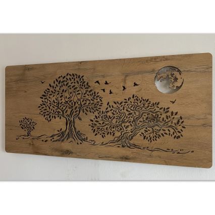 Li-Go 5042/DUB2 - Ρυθμιζόμενο επιτοίχιο διακοσμητικό φωτιστικό LED/24W/230V 110x50 cm βελανιδιά/Τρεις βελανιδιές και φεγγάρι