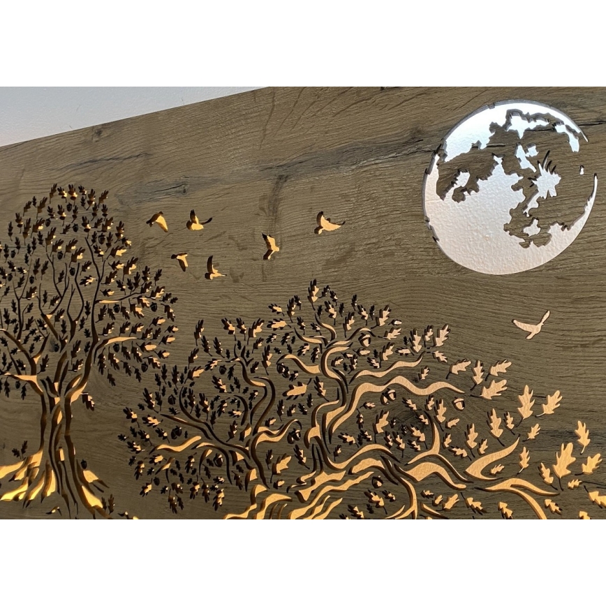 Li-Go 5042/DUB2 - Ρυθμιζόμενο επιτοίχιο διακοσμητικό φωτιστικό LED/24W/230V 110x50 cm βελανιδιά/Τρεις βελανιδιές και φεγγάρι