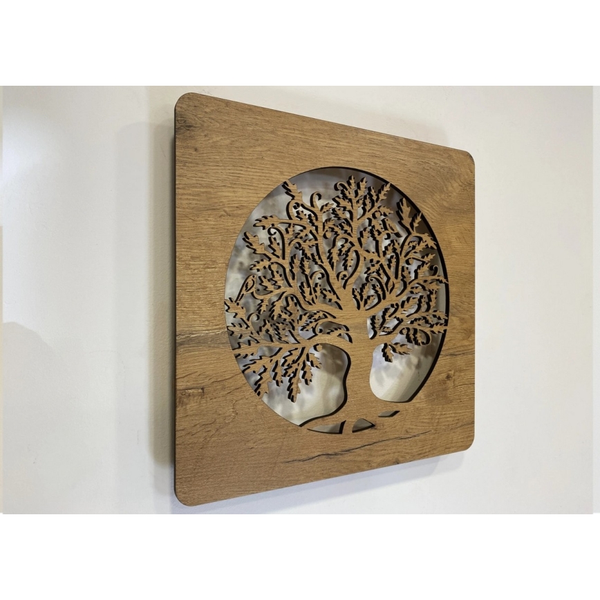 Li-Go 5275/DUB2 - Ρυθμιζόμενο LED διακοσμητικό φωτιστικό τοίχου LED/10W/5V 20000 mAh 42x42 cm βελανιδιά/Βελανιδιά σε κύκλο + τηλεχειριστήριο