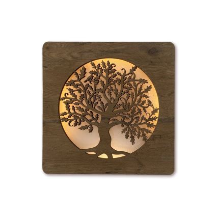 Li-Go 5275/DUB2 - Ρυθμιζόμενο LED διακοσμητικό φωτιστικό τοίχου LED/10W/5V 20000 mAh 42x42 cm βελανιδιά/Βελανιδιά σε κύκλο + τηλεχειριστήριο