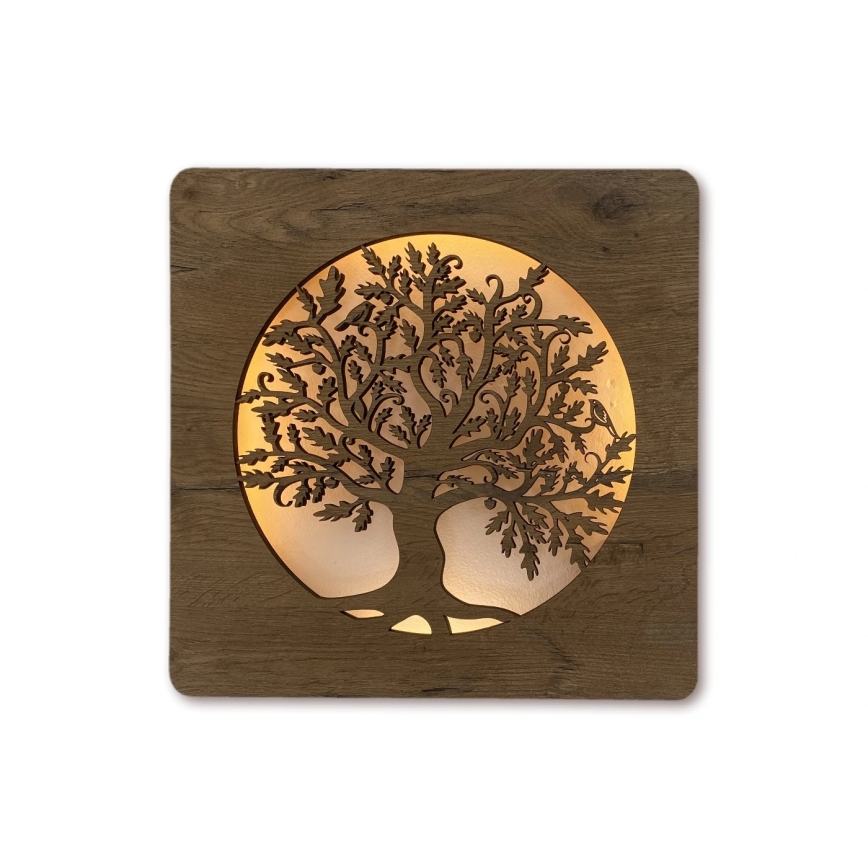 Li-Go 5275/DUB2 - Ρυθμιζόμενο LED διακοσμητικό φωτιστικό τοίχου LED/10W/5V 20000 mAh 42x42 cm βελανιδιά/Βελανιδιά σε κύκλο + τηλεχειριστήριο