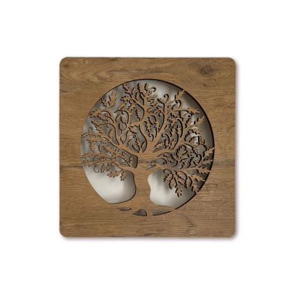 Li-Go 5275/DUB2 - Ρυθμιζόμενο LED διακοσμητικό φωτιστικό τοίχου LED/10W/5V 20000 mAh 42x42 cm βελανιδιά/Βελανιδιά σε κύκλο + τηλεχειριστήριο