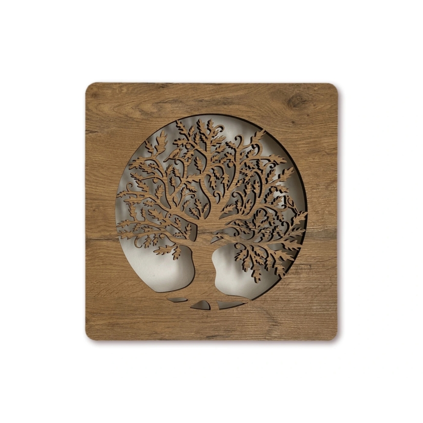 Li-Go 5275/DUB2 - Ρυθμιζόμενο LED διακοσμητικό φωτιστικό τοίχου LED/10W/5V 20000 mAh 42x42 cm βελανιδιά/Βελανιδιά σε κύκλο + τηλεχειριστήριο