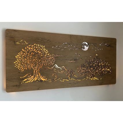 Li-Go 5478/DUB2 - Ρυθμιζόμενο επιτοίχιο διακοσμητικό LED / 24W / 230V / 130 x 60 εκ. / φινίρισμα δρυός / Τέσσερις βελανιδιές και σελήνη