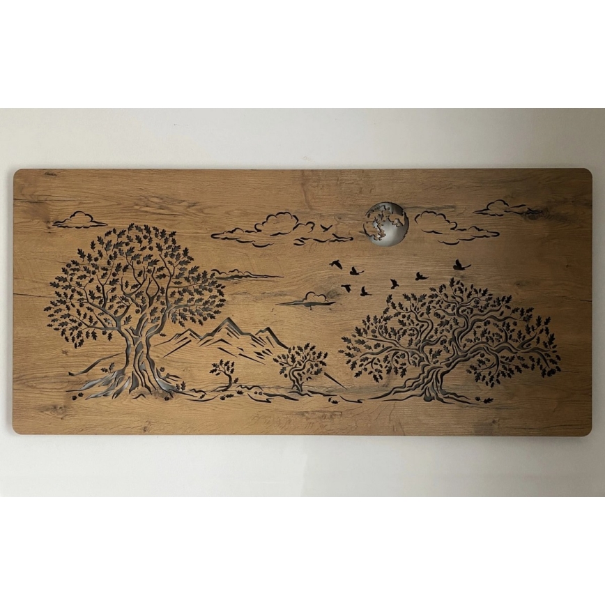 Li-Go 5478/DUB2 - Ρυθμιζόμενο επιτοίχιο διακοσμητικό LED / 24W / 230V / 130 x 60 εκ. / φινίρισμα δρυός / Τέσσερις βελανιδιές και σελήνη