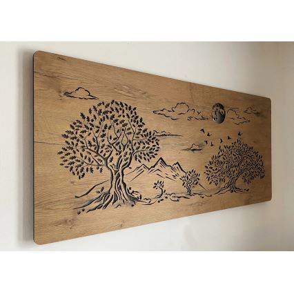 Li-Go 5478/DUB2 - Ρυθμιζόμενο επιτοίχιο διακοσμητικό LED / 24W / 230V / 130 x 60 εκ. / φινίρισμα δρυός / Τέσσερις βελανιδιές και σελήνη