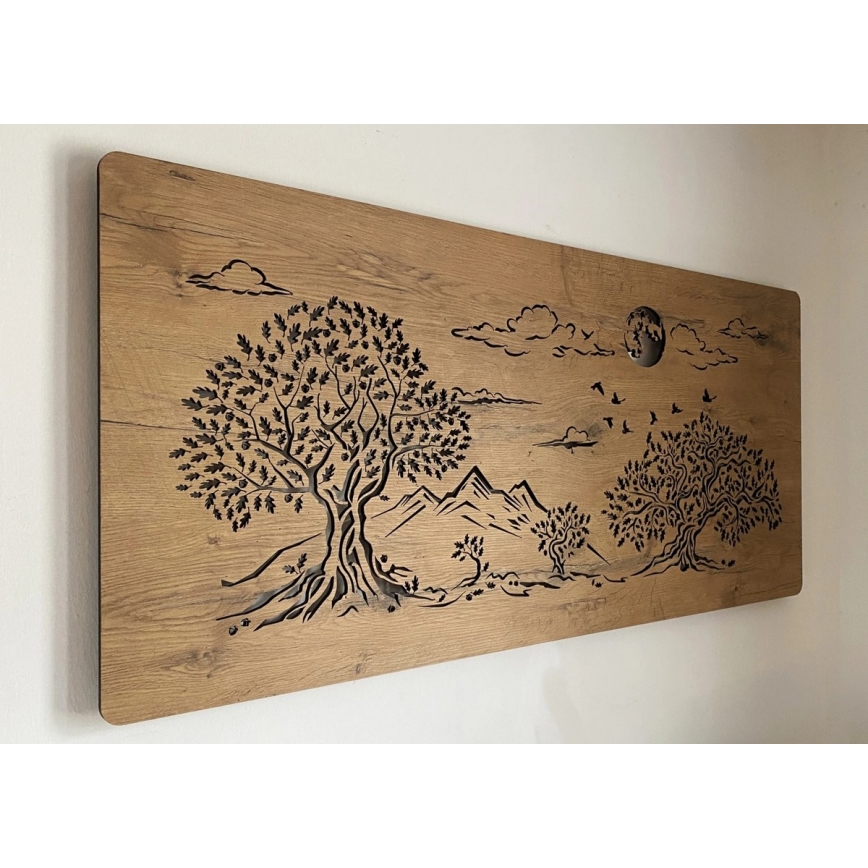 Li-Go 5478/DUB2 - Ρυθμιζόμενο επιτοίχιο διακοσμητικό LED / 24W / 230V / 130 x 60 εκ. / φινίρισμα δρυός / Τέσσερις βελανιδιές και σελήνη