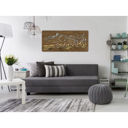 Li-Go 5589/A/DUB2 - LED ρυθμιζόμενο επιτοίχιο διακοσμητικό LED/10W/5V 30000 mAh 110x50 cm δρυς/Βουνά με πουλιά