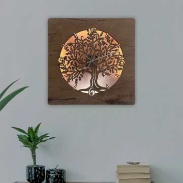 Li-Go 5652/DUB2 - LED ρολόι με ρυθμιζόμενη φωτεινότητα LED/10W/5V 20000 mAh 42x42 cm δρυς/Δρυς σε κύκλο + τηλεχειριστήριο