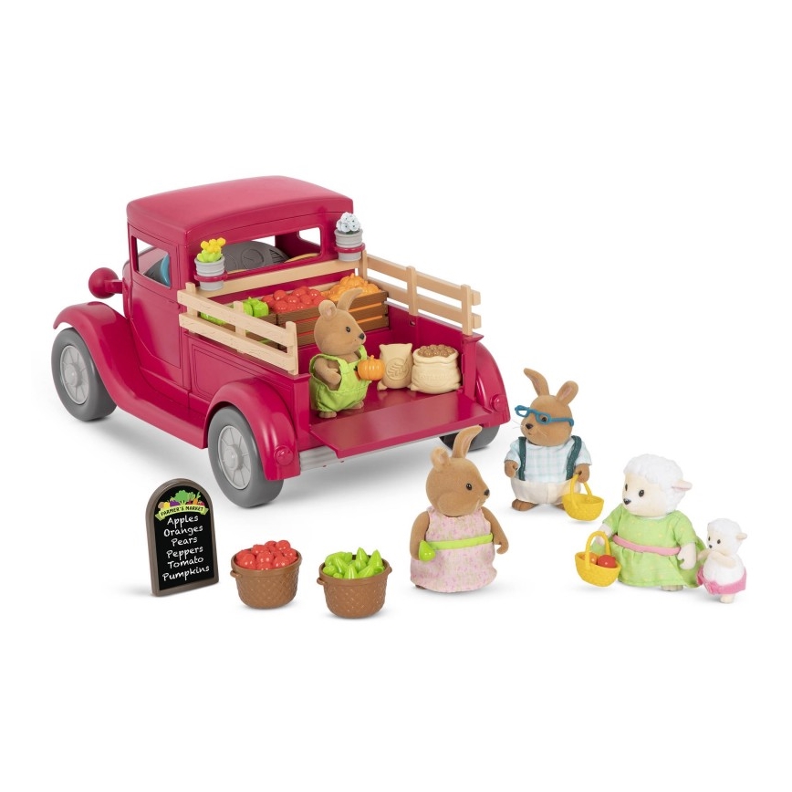 Li'l Woodzeez - Σετ παιχνιδιών φορτηγό αγρότη με πάγκο τροφίμων 3xAAA
