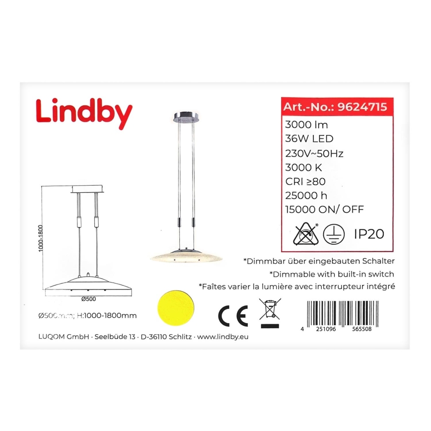 Lindby - Led Dimmable κρεμαστό φωτιστικό οροφής AMIDALA LED/36W/230V