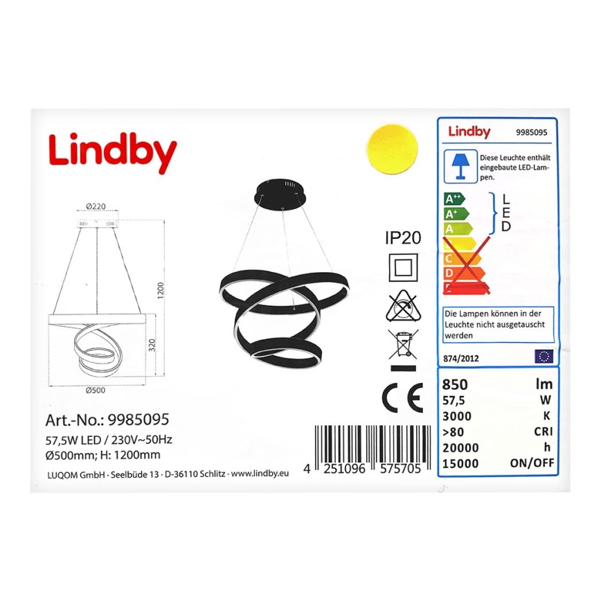 Lindby - LED Κρεμαστό φωτιστικό οροφής OLADA LED/57,5W/230V