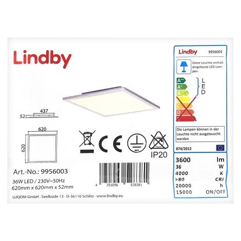 Lindby - LED Φωτιστικό οροφής LIVEL LED/36W/230V
