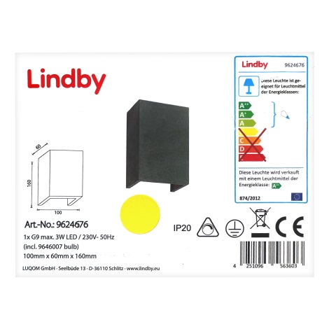 Lindby - LED Φωτιστικό τοίχου ALBIN 1xG9/3W/230V