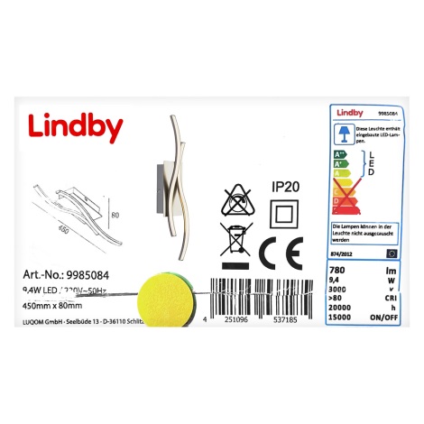 Lindby - LED Φωτιστικό τοίχου SAFIA LED/9,4W/230V