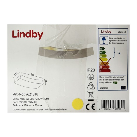 Lindby - LED Φωτιστικό τοίχου TIARA 2xG9/3W/230V