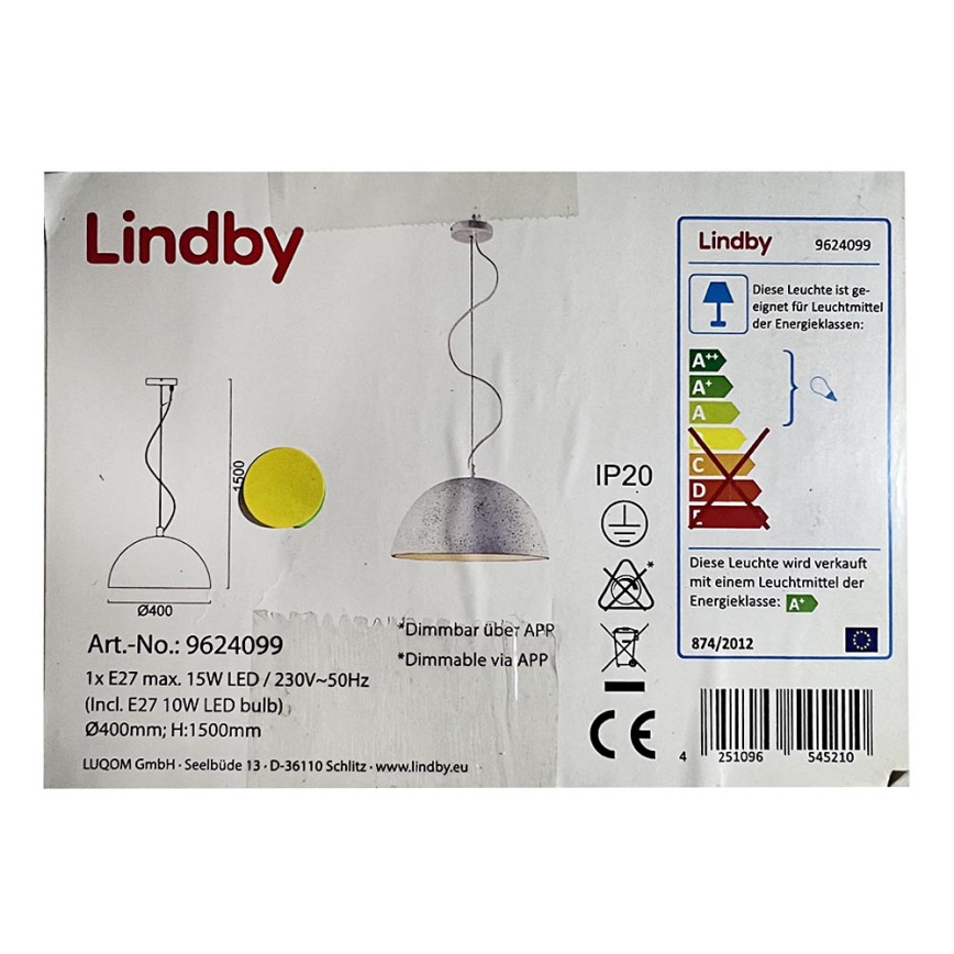 Lindby - Ρυθμιζόμενο LED RGB φωτιστικό οροφής με καλώδιο CAROLLE LED/10W/230V Wi-Fi Tuya