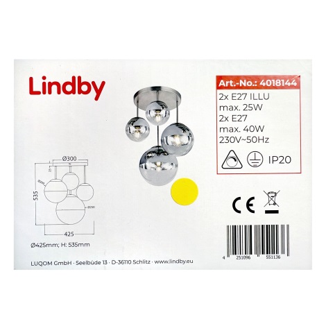 Lindby - Κρεμαστό φωτιστικό RAVENA 2xE27/40W/230V + 2xE27/25W