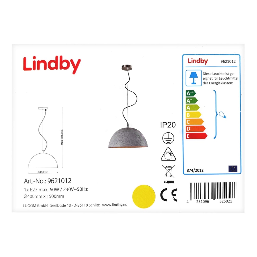 Lindby - Κρεμαστό φωτιστικό οροφής JELIN 1xE27/60W/230V