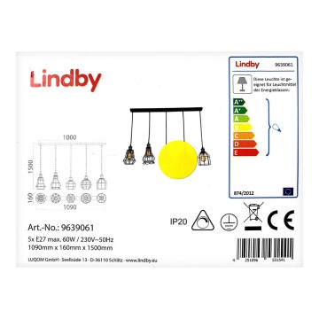 Lindby - Κρεμαστό φωτιστικό οροφής ράγα ALBERTA 5xE27/60W/230V