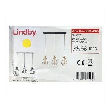 Lindby - Κρεμαστό φωτιστικό οροφής ράγα ELDA 3xE27/60W/230V