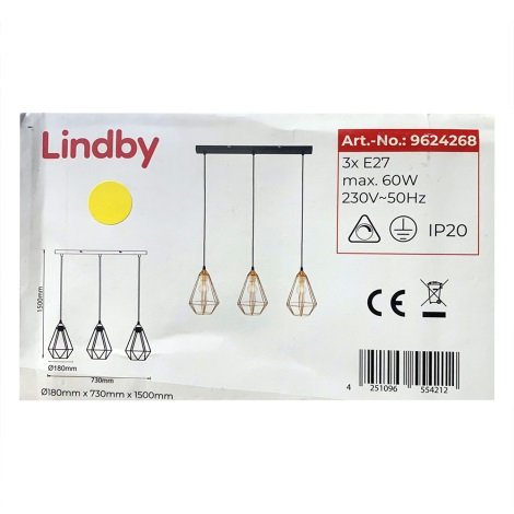 Lindby - Κρεμαστό φωτιστικό οροφής ράγα ELDA 3xE27/60W/230V