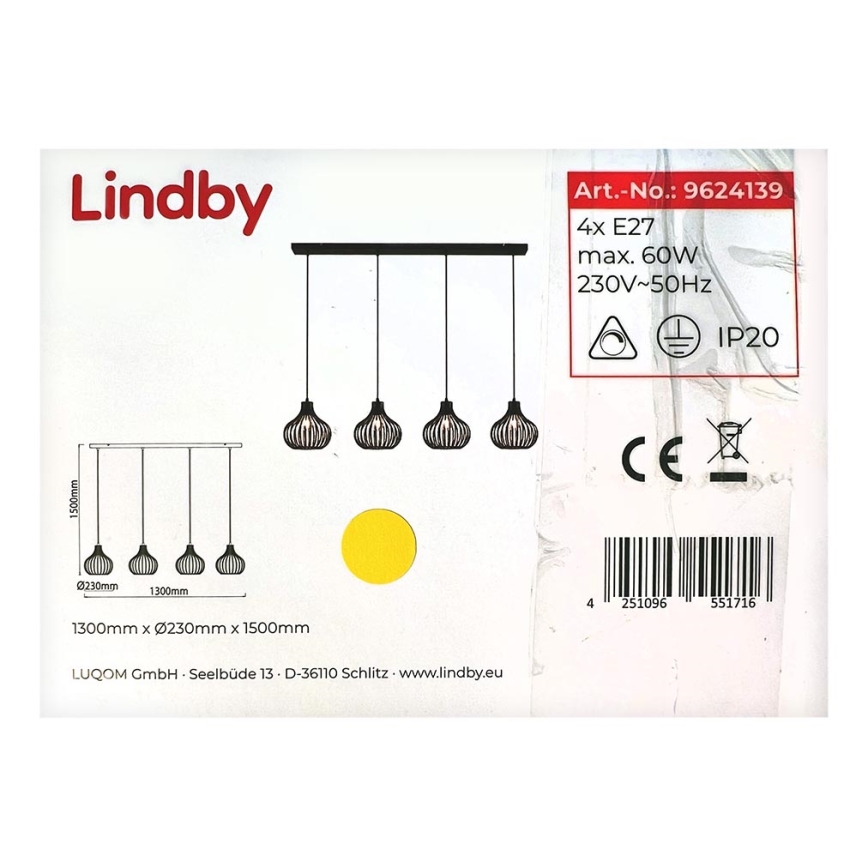 Lindby -Κρεμαστό φωτιστικό οροφής ράγα FRANCES 4xE27/60W/230V