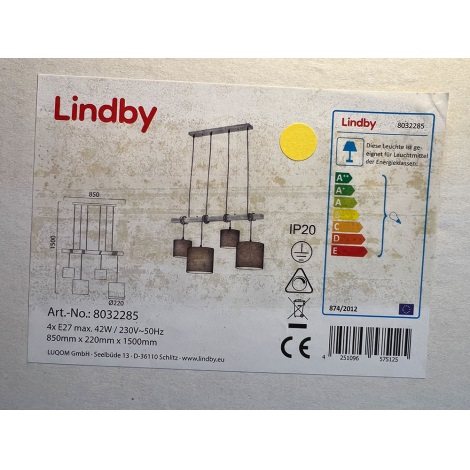 Lindby -  Κρεμαστό φωτιστικό οροφής ράγα RUKAIA 4xE27/42W/230V