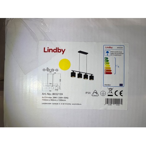 Lindby - Κρεμαστό φωτιστικό οροφής ράγα VASILIA 4xE14/28W/230V