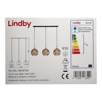 Lindby - Κρεμαστό φωτιστικό οροφής ράγα YELA 3xE27/60W/230V