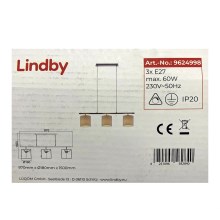 Lindby - Κρεμαστό φωτιστικό οροφής ράγα ZALIA 3xE27/60W/230V