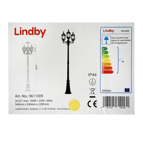 Lindby - Λάμπα εξωτερικού χώρου 3xE27/100W/230V IP44