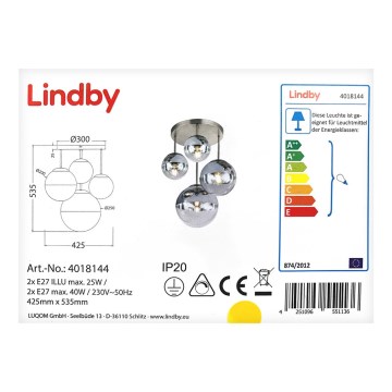 Lindby - Οροφής φωτιστικό RAVENA 2xE27/40W/230V + 2xE27/25W/230V