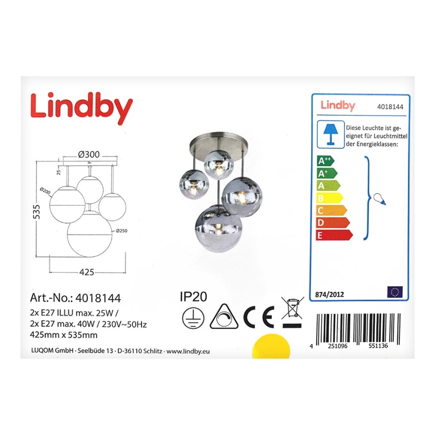 Lindby - Οροφής φωτιστικό RAVENA 2xE27/40W/230V + 2xE27/25W/230V