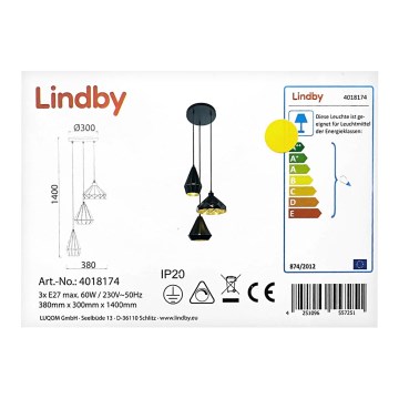 Lindby - Πολύφωτο με συρματόσχοινο 3xE27/60W/230V