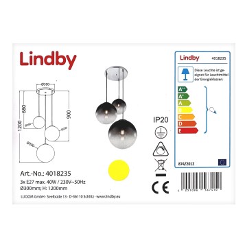 Lindby - Πολύφωτο με συρματόσχοινο ROBYN 3xE27/40W/230V