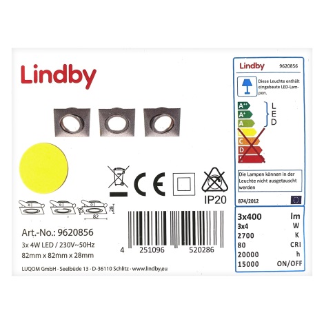 Lindby - ΣΕΤ 3x Κρεμαστό φωτιστικό οροφής LED ANDREJ LED/4W/230V